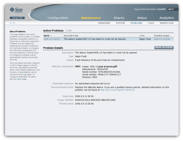 Active problems screen